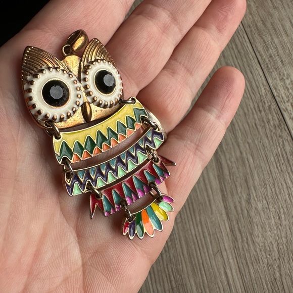 Metal Owl Pendant - Multi-Colour, 2” - Picture 3 of 7